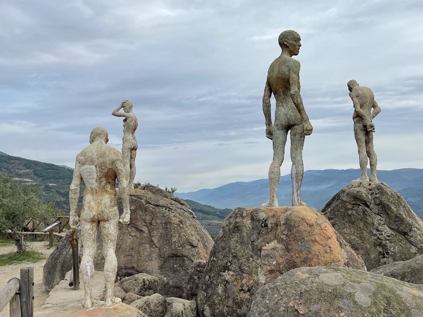 Different angle of outdoor sculpture installation on granite rocks, Ávila Spain